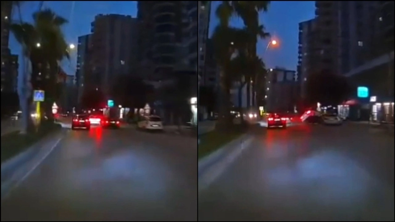 Adana'da makas atan otomobilin kazaya yol açması kamerada
