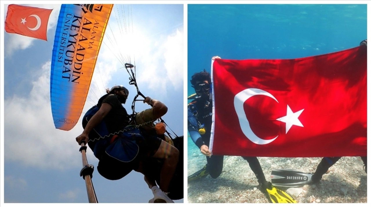 Antalya'da öğrenciler gökyüzünde ve sualtında gerçekleşen etkinliklerle 15 Temmuz şehitlerini a