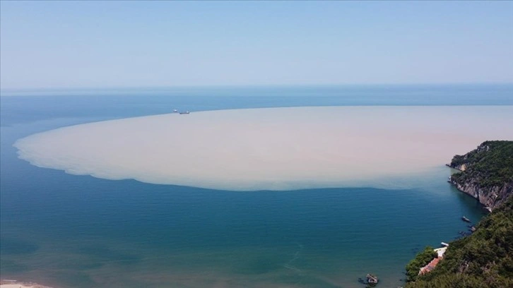 Bartın Irmağı'nın selde taşıdığı çamur birikintisinin aktığı kesimde denizin rengi değişti