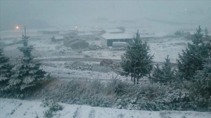 Bayburt'un yüksek kesimlerine kar yağdı