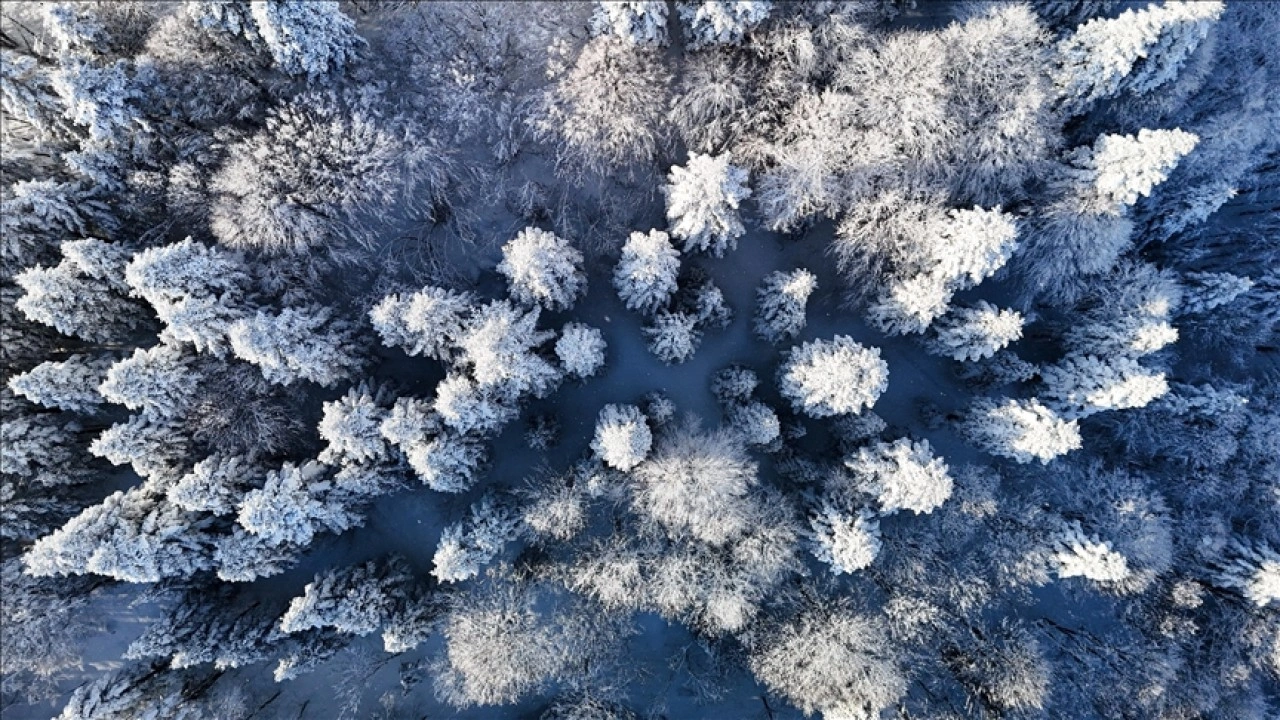 Beyaz &ouml;rt&uuml;yle kaplanan &Ccedil;am Dağı havadan g&ouml;r&uuml;nt&uuml;lendi