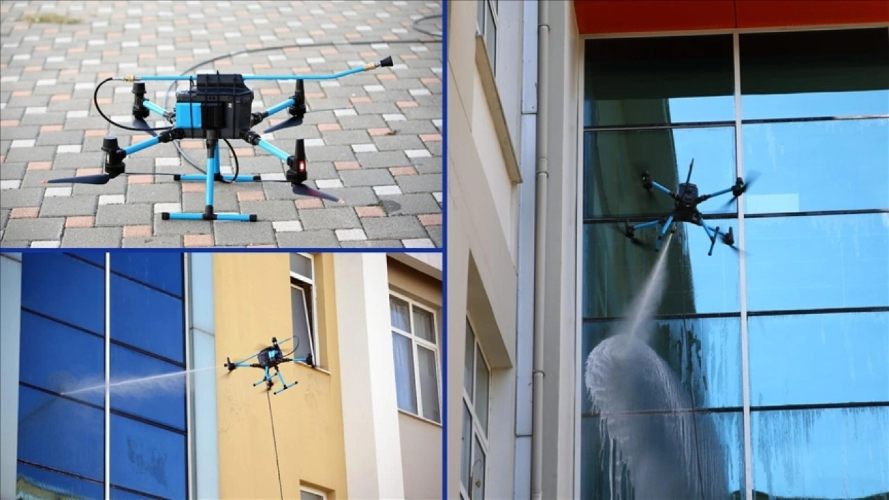 Binaların dış cephe temizliği dronla güvenli hale geliyor