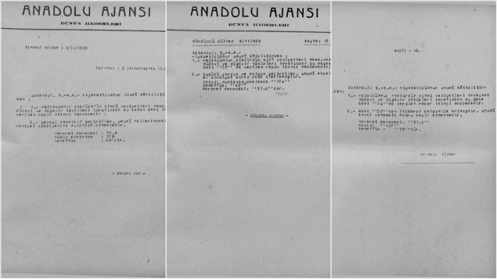Büyük Önder Atatürk'ün son saatleri AA bültenlerinde