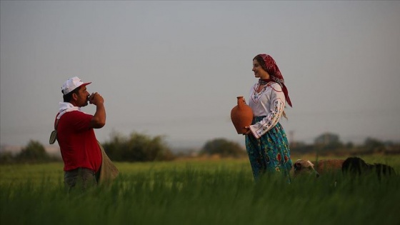 Çeltik tarlası fotoğrafçılara doğal stüdyo oldu