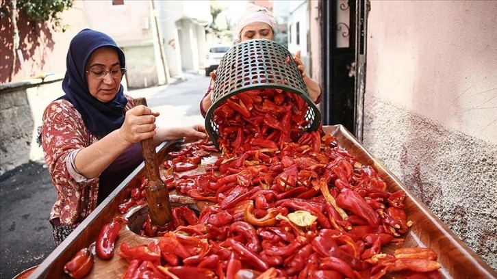 Çukurovalı kadınlar biber salçası mesaisinde