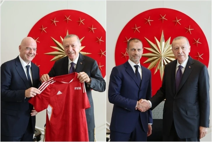 Cumhurbaşkanı Erdoğan, FIFA Başkanı Infantino ve UEFA Başkanı Ceferin'i kabul etti