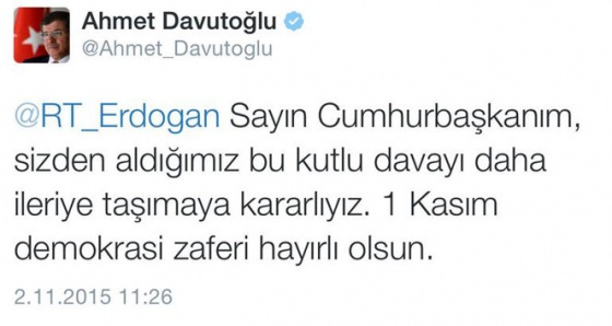 Davutoğlu'ndan Erdoğan'a tweet