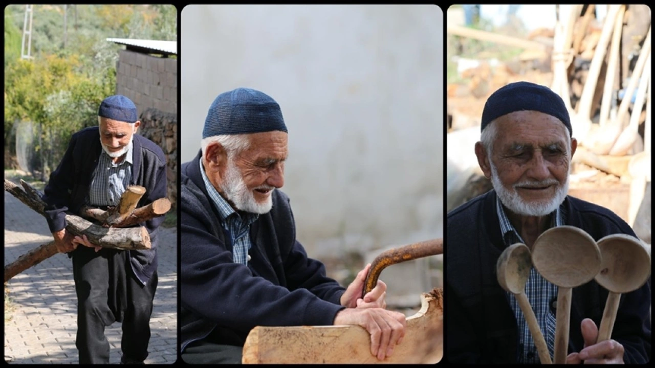 Doğadan topladığı ağaç dallarını 69 yıldır kaşığa dönüştürüyor