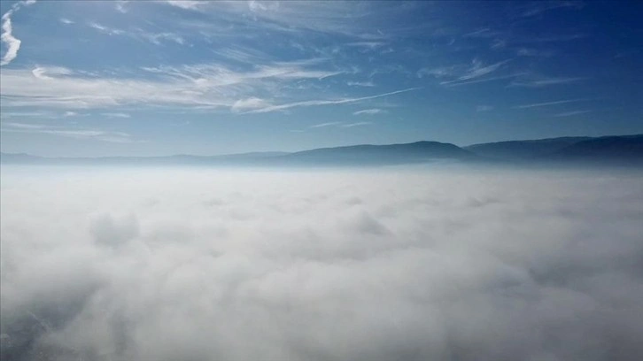 Düzce Ovası'ndaki sis dron ile görüntülendi