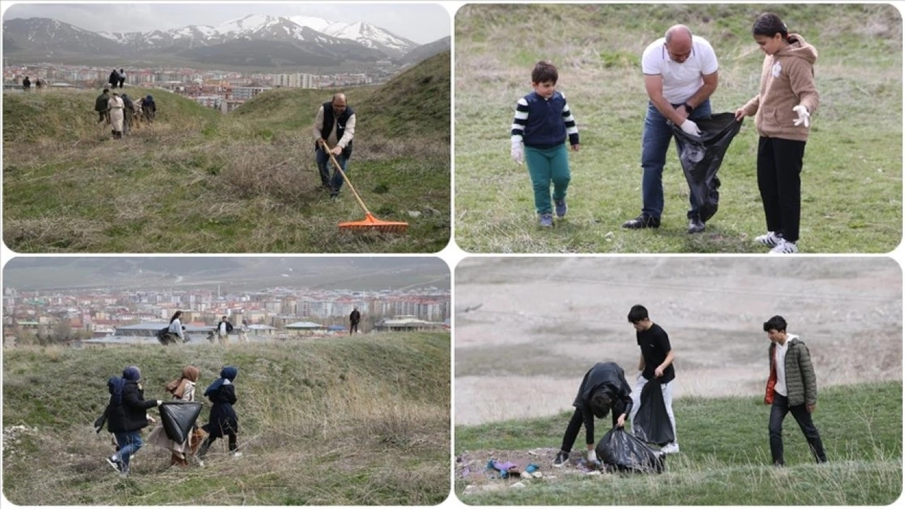 Erzurum'da vatandaşlar Hıdırellez kapsamında ecdat yadigarı tabyayı temizledi