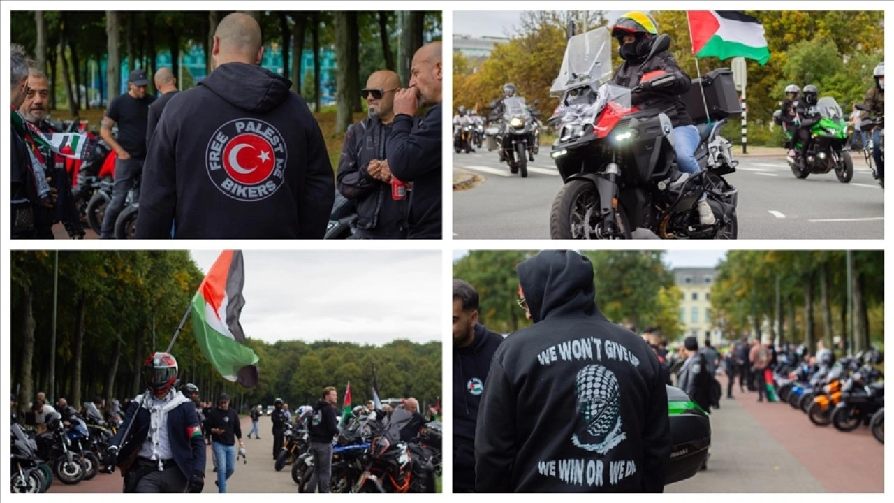Hollanda'da motosiklet sürücülerinden Filistin'e destek gösterisi