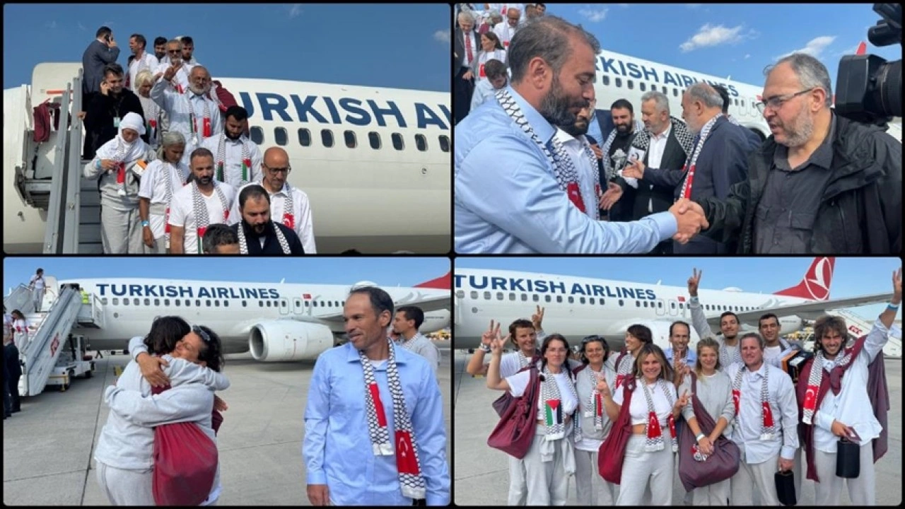 İsrail'in alıkoyduğu Özgürlük Filosu aktivistlerini Türkiye'ye getiren THY uçağı İstanbul&