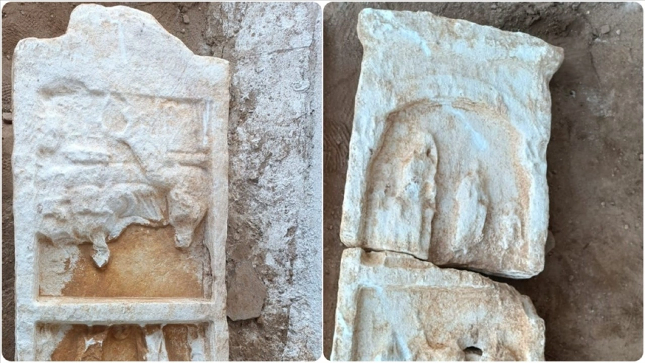 İzmir'de ceviz bahçesinde Roma dönemine ait mezar taşları tespit edildi