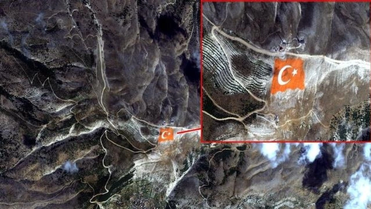 Kahramanmaraş Ahır Dağı zirvesine işlenen Türk bayrağı, Göktürk-1 uydusunun kamerasına yansıdı