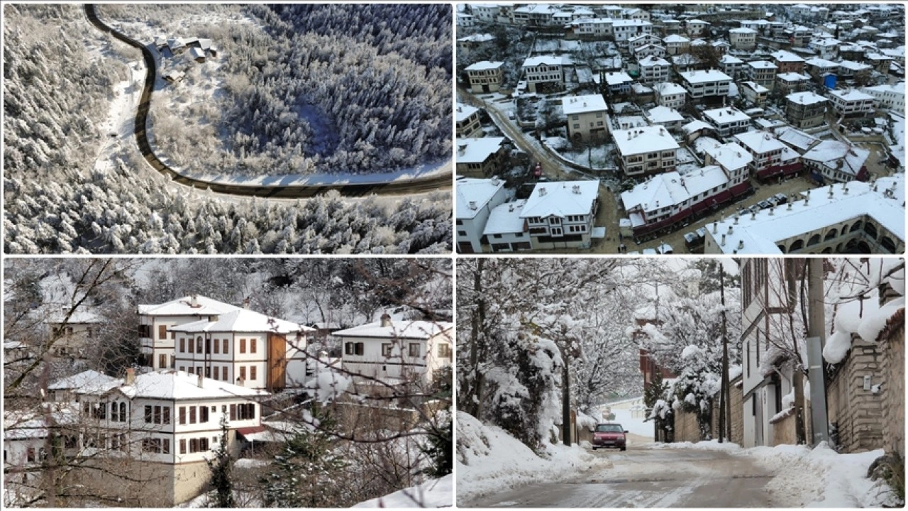 Karab&uuml;k'teki kış manzaraları havadan g&ouml;r&uuml;nt&uuml;lendi