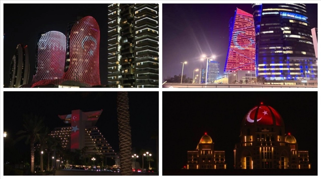 Katar'daki sembol binalar Cumhuriyet Bayramı dolayısıyla Türk bayrağıyla ışıklandırıldı