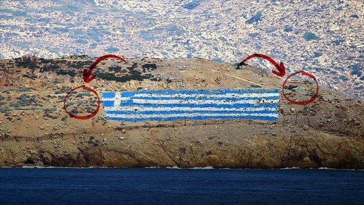 Keçi Adası'ndaki Yunan askerleri ve adaya yerleştirilen ağır silahlar görüntülendi