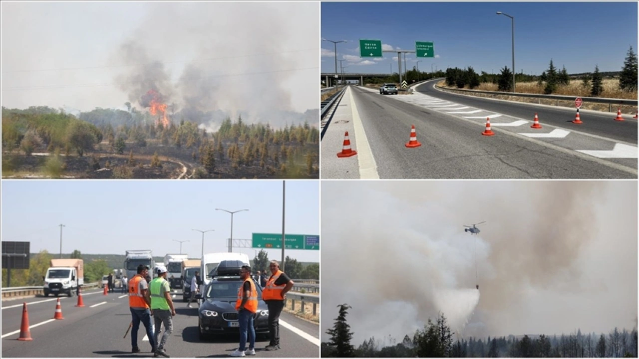 Kırklareli'nde ağaçlık alanda çıkan yangın nedeniyle Avrupa Otoyolu trafiğe kapatıldı