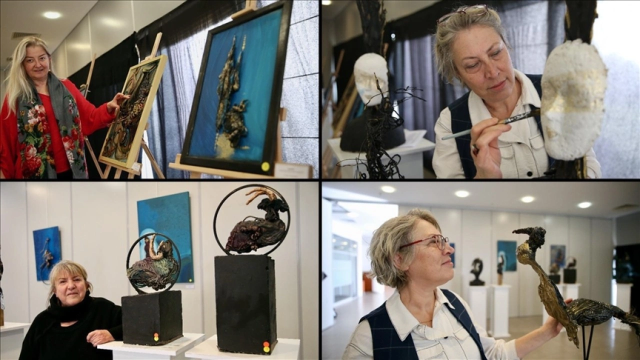 Kocaeli'de sanayi atıklarından heykel ve tablolar yapan kadınlar, OSB'de sergi a&ccedil;tı