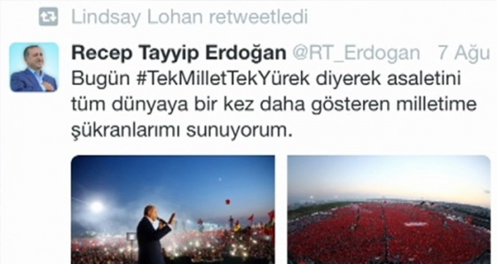 Lindsay Lohan Cumhurbaşkanı Erdoğan’ı retweetledi