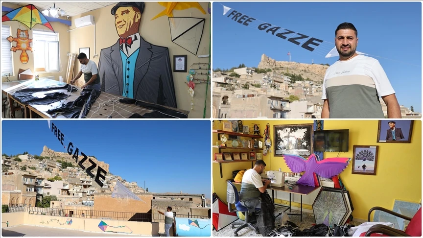 Mardin semalarında 'Free Gazze' yazılı uçurtma süzüldü