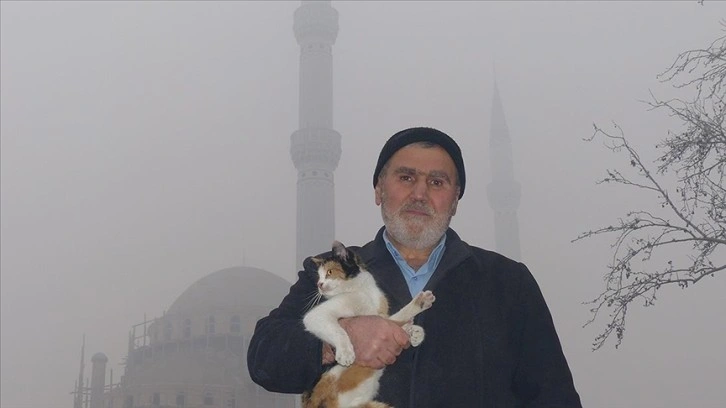 Minarede mahsur kalan kediyi din görevlisi kurtardı