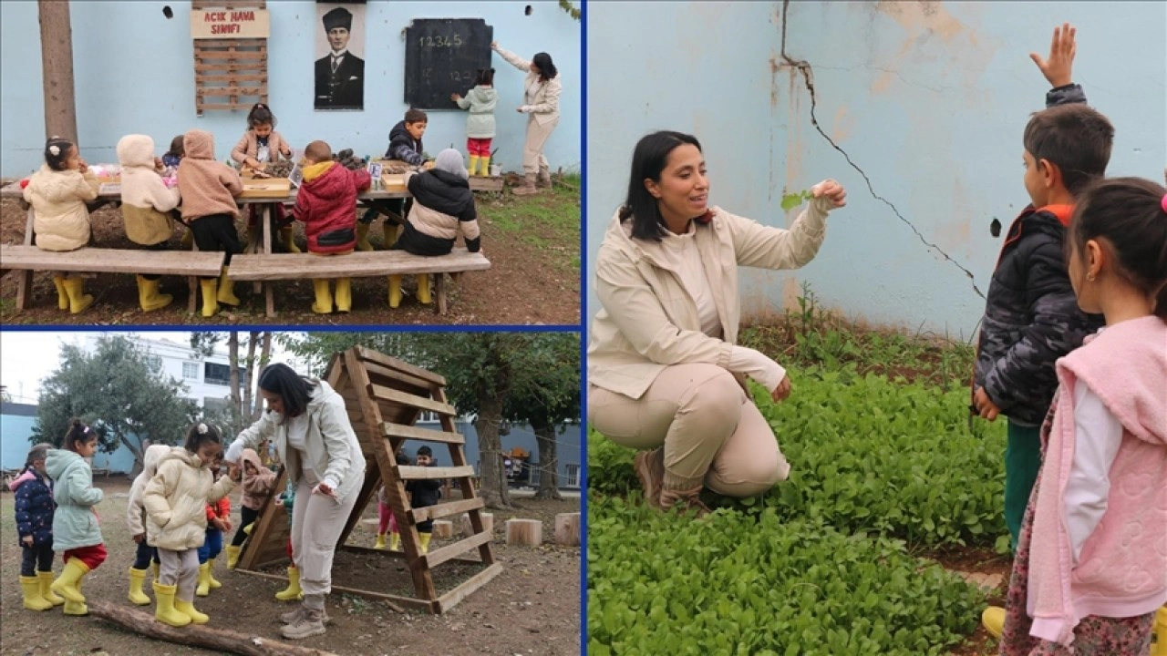 Okulun atıl bahçesini açık hava sınıfına dönüştürüp çocuklara doğayı sevdirdi
