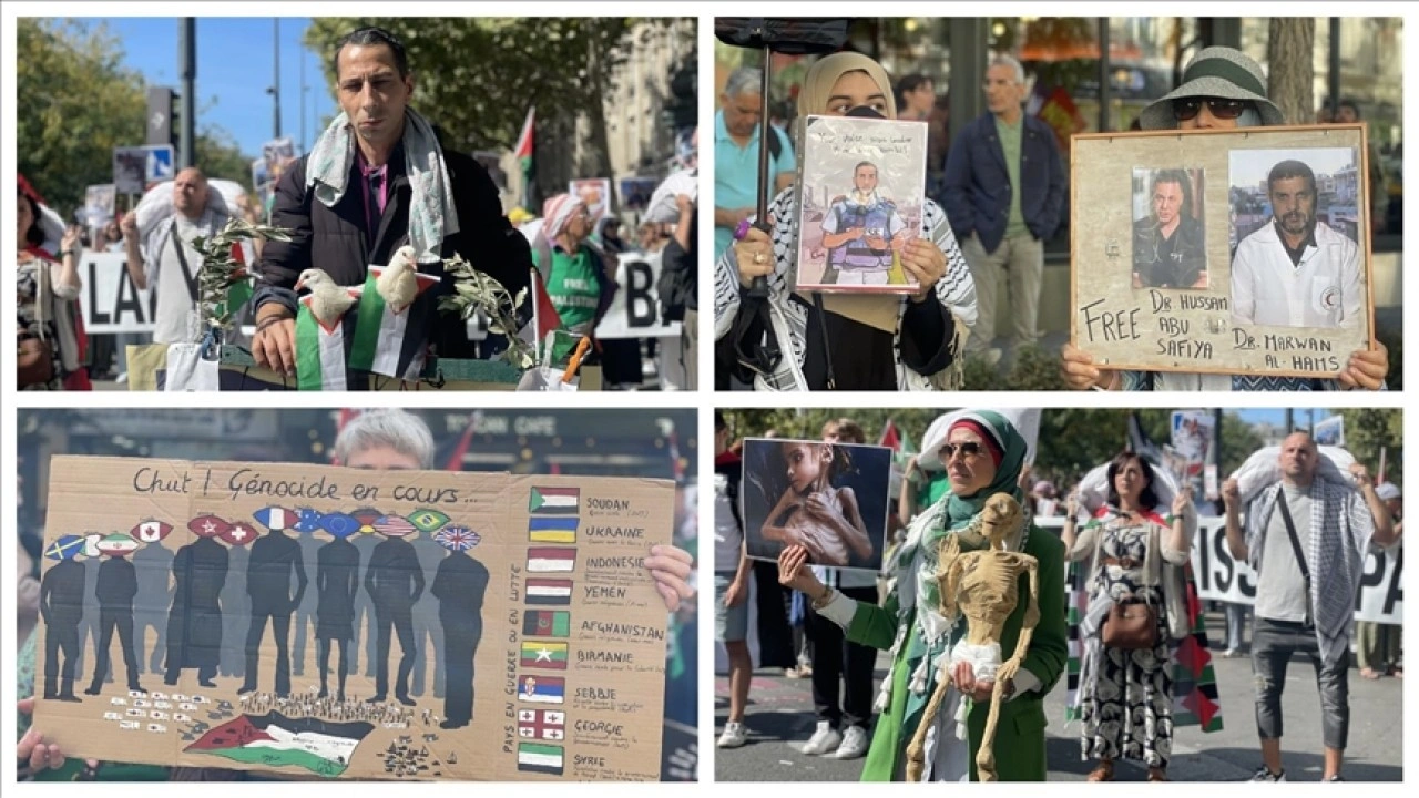 Paris'te binler, Gazze'deki soykırımın sona ermesi talebiyle gösteri düzenledi