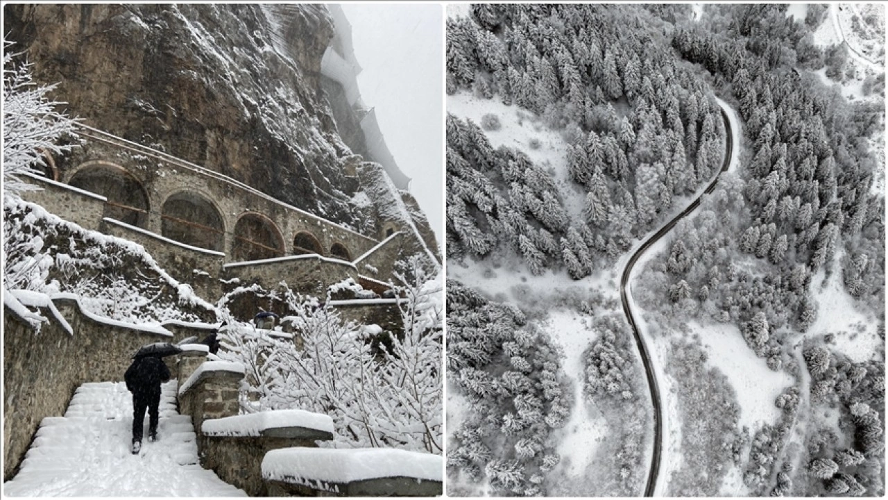 S&uuml;mela Manastırı ve Altındere Vadisi beyaza b&uuml;r&uuml;nd&uuml;
