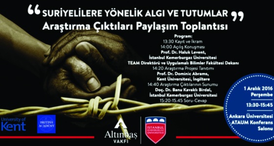 Suriyelilere yönelik algı ve tutumlar araştırma ile tesbit edildi
