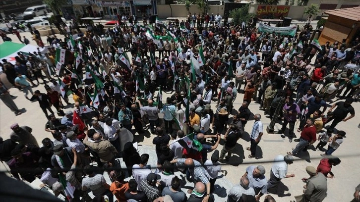 Tel Rıfatlılar topraklarında yuvalanan YPG/PKK ile Esed rejimi unsurlarını protesto etti