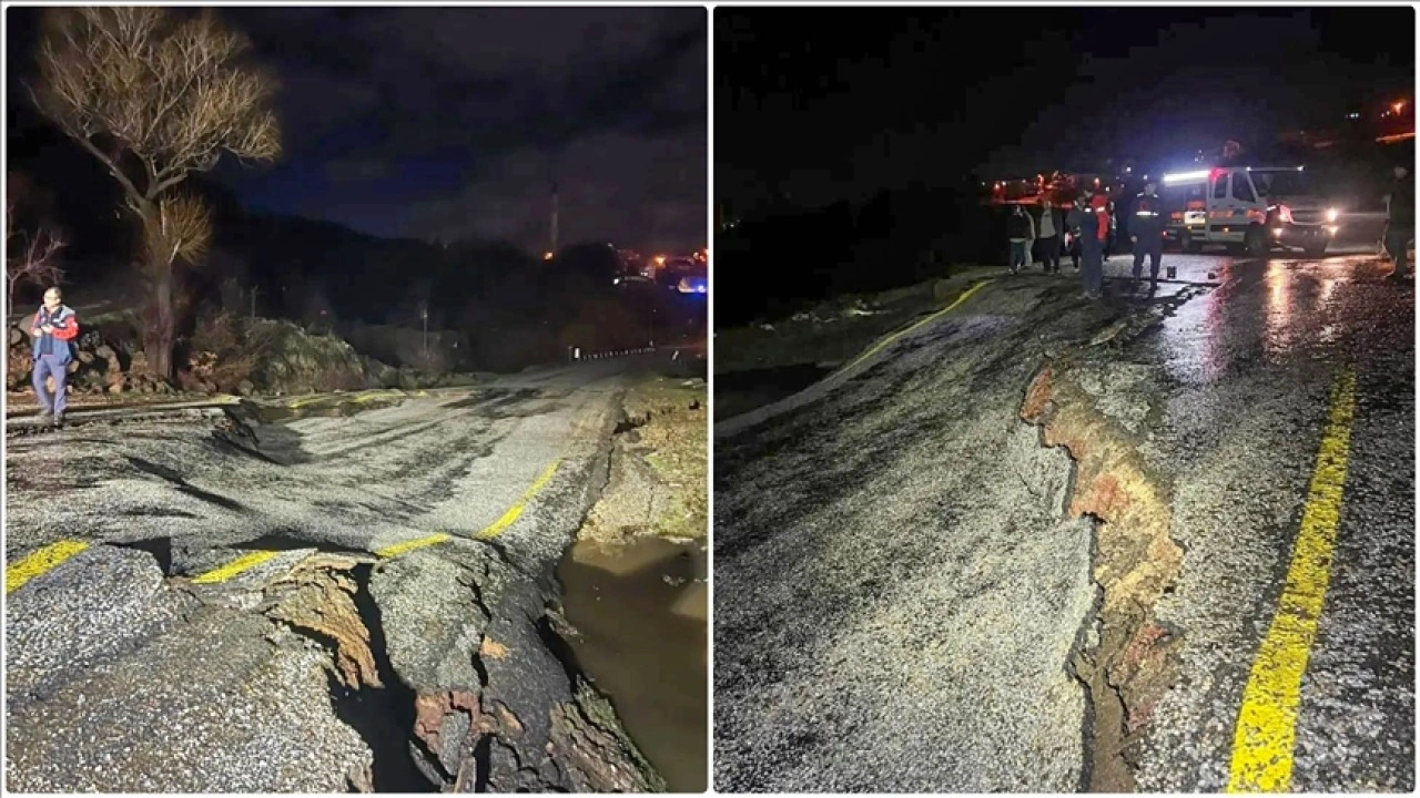 Uşak'ta yağış sebebiyle yol &ccedil;&ouml;kt&uuml;