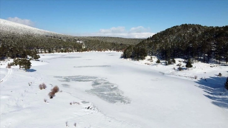 Uşak'ta Baltalı Göleti buzla kaplandı