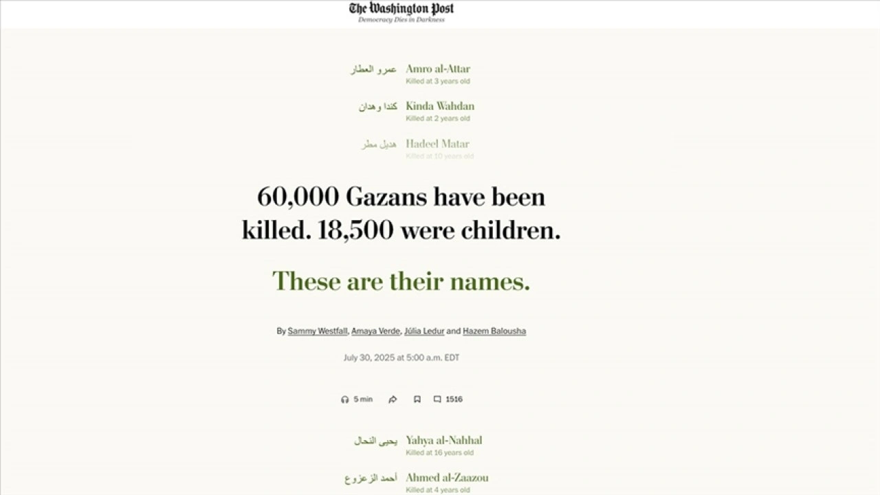 Washington Post, Gazze'de öldürülen 18 bin 500 Filistinli çocuğun isimlerini yayımladı: