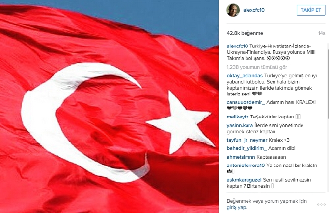 Alex’ten Türkiye için FIFA 2018'e dair 'tweet' mesajı