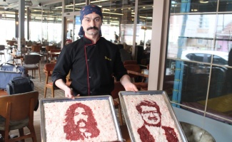 Etleri boya, tepsiyi tuval olarak kullanıyor