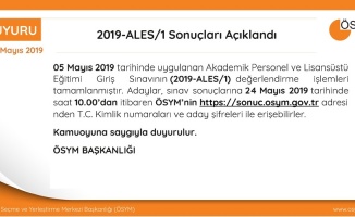 ALES sonuçları açıklandı