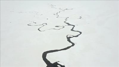 Ağrı'da karla kaplı menderesler havadan g&ouml;r&uuml;nt&uuml;lendi