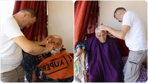 Amasyalı muhtar mahalle sakinlerine ücretsiz bayram tıraşı yapıyor