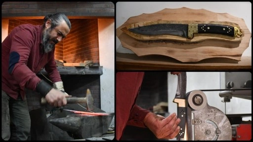 Bilecikli bıçak ustası kendi geliştirdiği Söğüt kamasına ateşte şekil veriyor