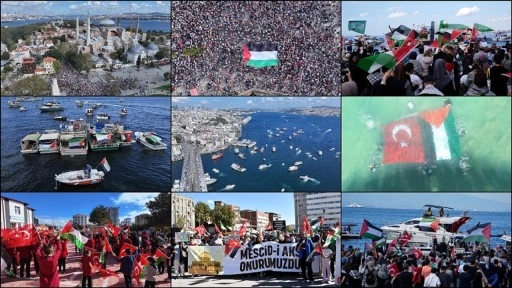 Binlerce kişi, Gazze ve Küresel Sumud Filosu'na destek için buluştu