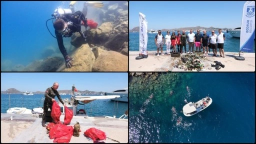 Bodrum'da gönüllü dalgıçlar deniz dibinden 161 kilogram atık çıkardı