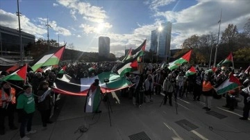 Cenevre'de Filistin'i destekleyen göstericiler BM İnsan Hakları Yüksek Komiserliği'ne