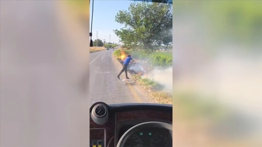 Ceza infaz kurumu personeli, mesaiye gittikleri sırada fark ettikleri yangına müdahale etti
