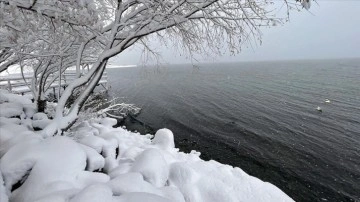 Çıldır Gölü'nün çevresi karla kaplandı