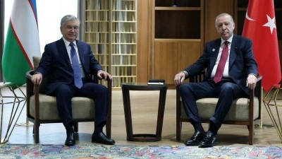 Cumhurbaşkanı Erdoğan, &Ouml;zbekistan Cumhurbaşkanı Mirziyoyev ile g&ouml;r&uuml;şt&uuml;