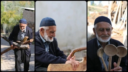 Doğadan topladığı ağaç dallarını 69 yıldır kaşığa dönüştürüyor