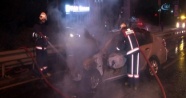 E-5’te kaza yapan otomobil alev alev yandı