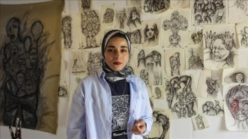 Filistinli sanatçı eserleriyle Gazze'de yaşayanların sıkıntılarını anlatıyor