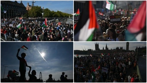 Gazze'de ateşkesin ardından Londra'da Filistin'e destek yürüyüşü düzenlendi